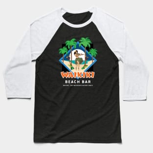 Waikiki Beach Bar with Hula Girl Baseball T-Shirt